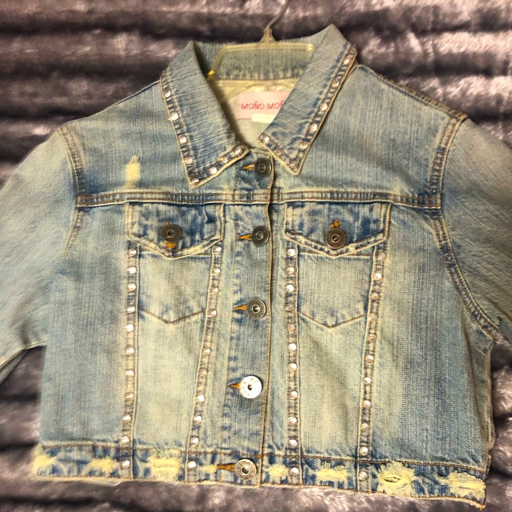 Cropped Rhinestone Jean Jacket - Picture 2 of 5